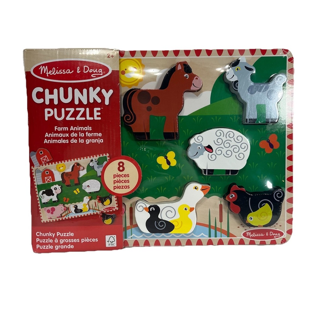 Melissa & Doug Farm Animals Wooden Chunky Puzzle 8 Pieces FSC Certified